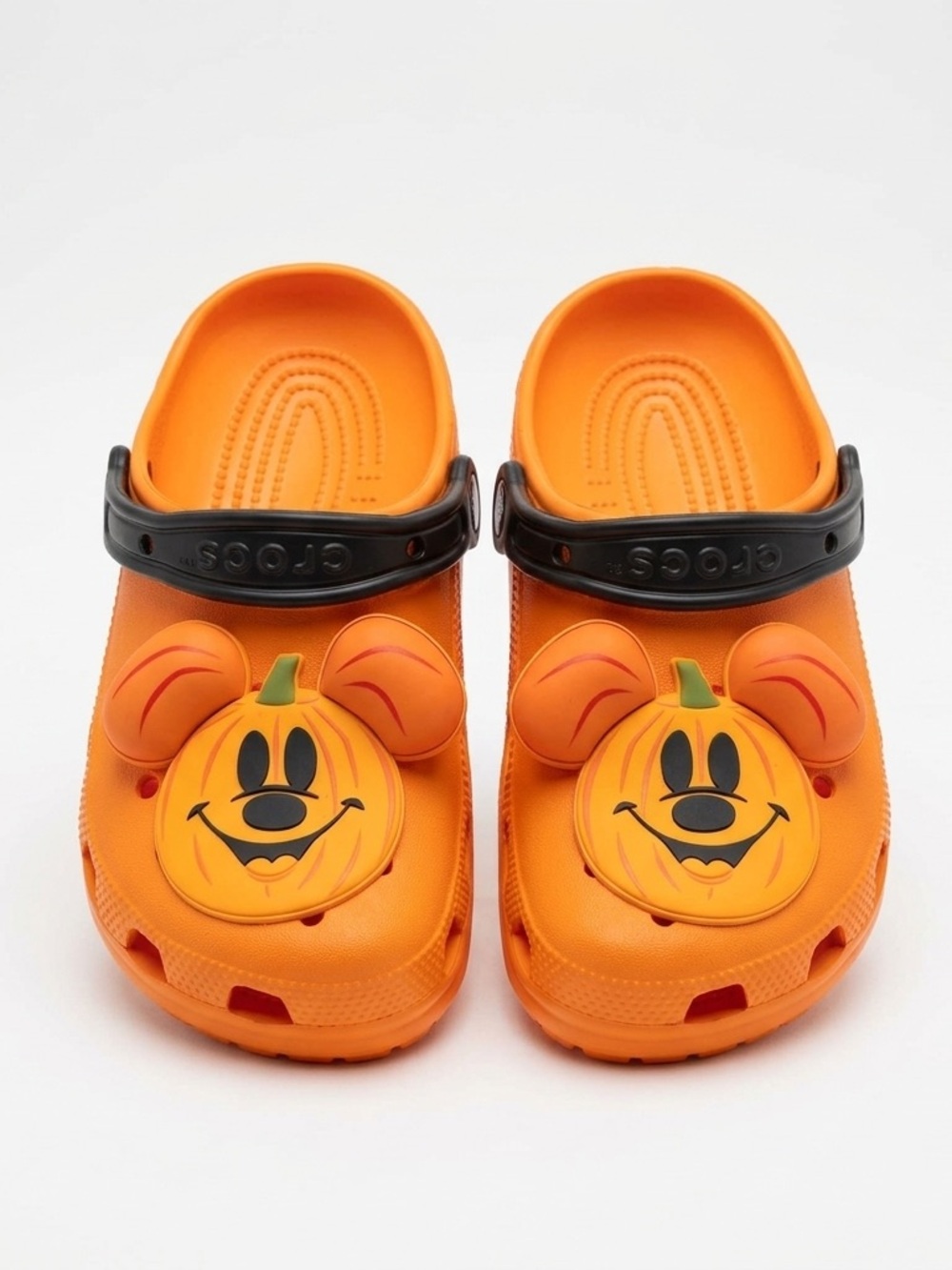 CROCS Kids Pumpkin Mickey Clogs in Orange with Black Heel Straps